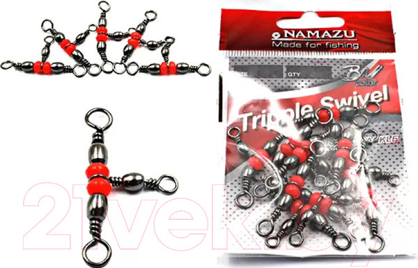 Изображение товара Вертлюг рыболовный Namazu Tripple Swivel 6x8 23кг / N-FT-TS6 (10шт, BN)