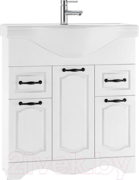 Изображение товара Тумба под умывальник Домино Классика 80 Rich с 2 верхними ящиками (белое дерево)