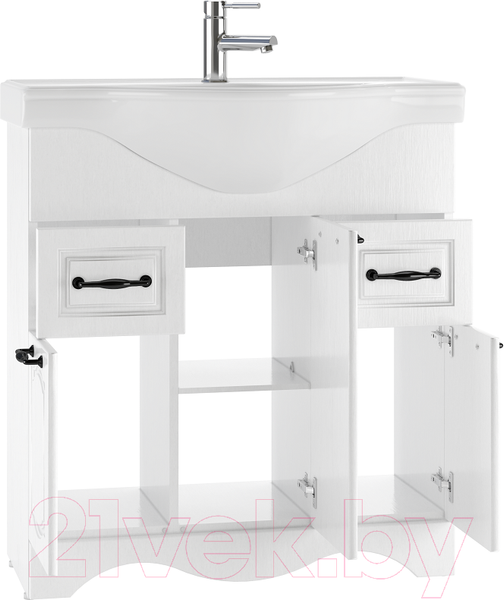 Изображение товара Тумба под умывальник Домино Классика 80 Rich с 2 верхними ящиками (белое дерево)