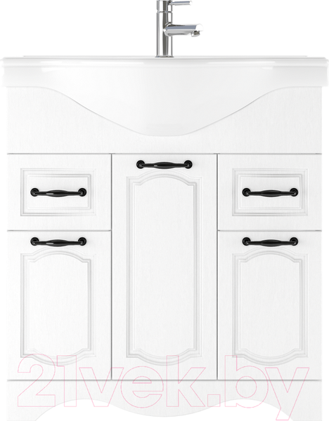 Изображение товара Тумба под умывальник Домино Классика 80 Rich с 2 верхними ящиками (белое дерево)