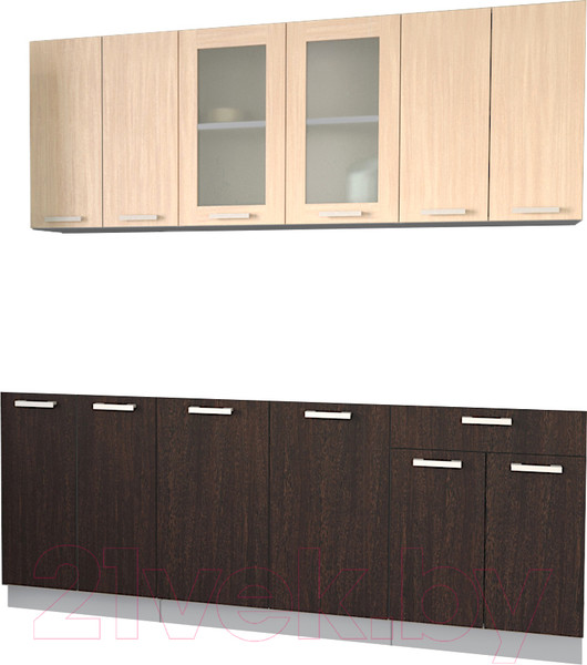 Изображение товара Кухонный гарнитур Интерлиния Мила 20-60 без столешницы (дуб молочный/дуб венге)