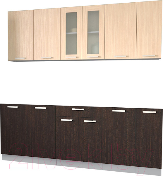 Изображение товара Кухонный гарнитур Интерлиния Мила 21 без столешницы (дуб молочный/дуб венге)