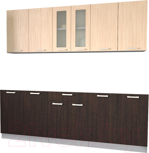 Изображение товара Кухонный гарнитур Интерлиния Мила 22 без столешницы (дуб молочный/дуб венге)