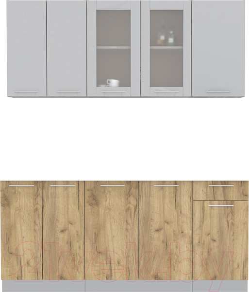 Изображение товара Кухонный гарнитур Интерлиния Мила 18-60 без столешницы (серебристый/дуб золотой)