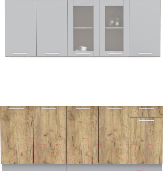 Изображение товара Кухонный гарнитур Интерлиния Мила 20 без столешницы (серебристый/дуб золотой)