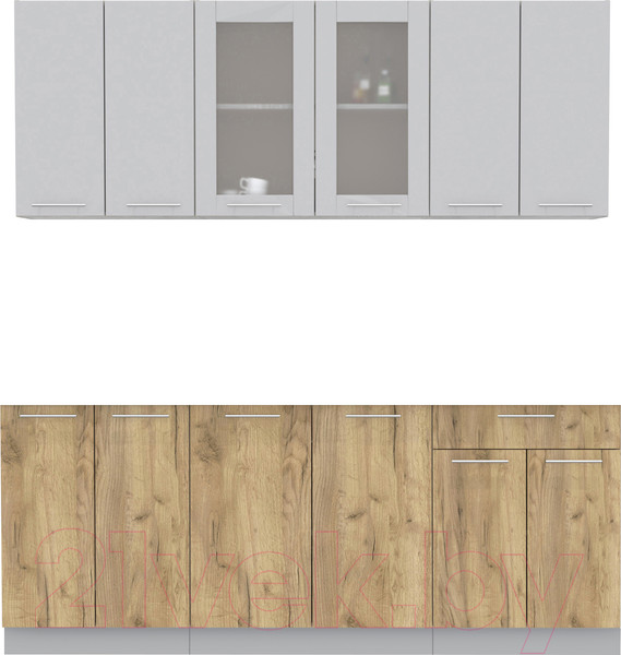 Изображение товара Кухонный гарнитур Интерлиния Мила 20-60 без столешницы (серебристый/дуб золотой)