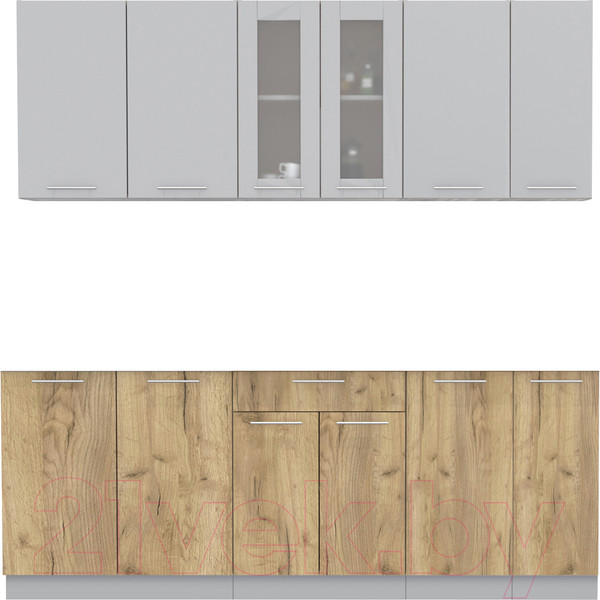 Изображение товара Кухонный гарнитур Интерлиния Мила 21 без столешницы (серебристый/дуб золотой)