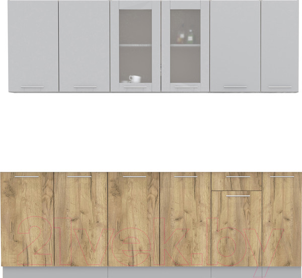 Изображение товара Кухонный гарнитур Интерлиния Мила 23 без столешницы (серебристый/дуб золотой)