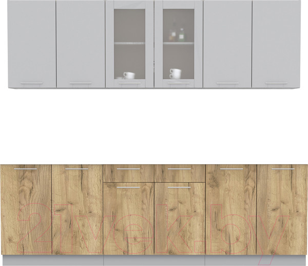 Изображение товара Кухонный гарнитур Интерлиния Мила 24 без столешницы (серебристый/дуб золотой)
