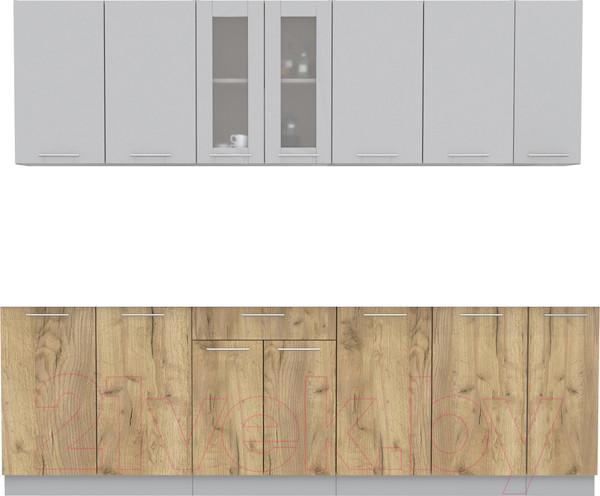 Изображение товара Кухонный гарнитур Интерлиния Мила 25 без столешницы (серебристый/дуб золотой)