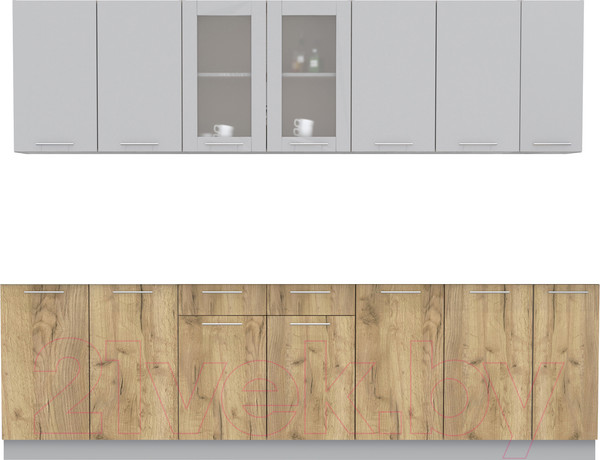 Изображение товара Кухонный гарнитур Интерлиния Мила 27 без столешницы (серебристый/дуб золотой)