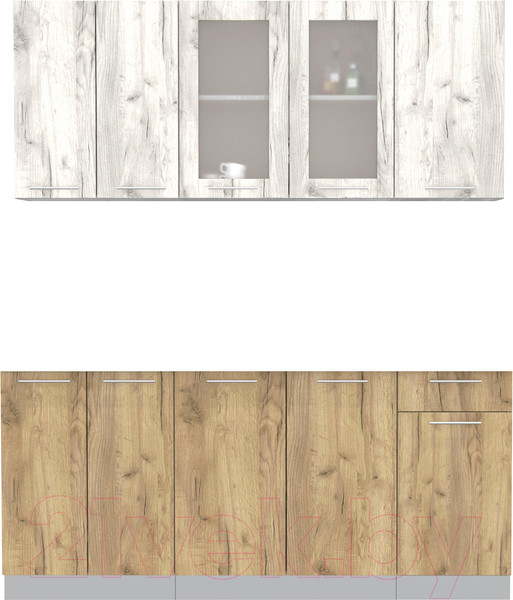 Изображение товара Кухонный гарнитур Интерлиния Мила 18-60 без столешницы (дуб белый/дуб золотой)