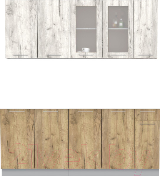 Изображение товара Кухонный гарнитур Интерлиния Мила 19 без столешницы (дуб белый/дуб золотой)