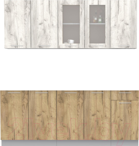 Изображение товара Кухонный гарнитур Интерлиния Мила 20 без столешницы (дуб белый/дуб золотой)