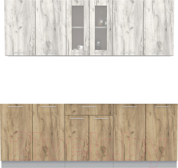 Изображение товара Кухонный гарнитур Интерлиния Мила 22 без столешницы (дуб белый/дуб золотой)