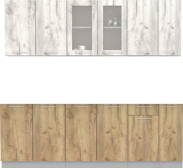 Изображение товара Кухонный гарнитур Интерлиния Мила 23 без столешницы (дуб белый/дуб золотой)