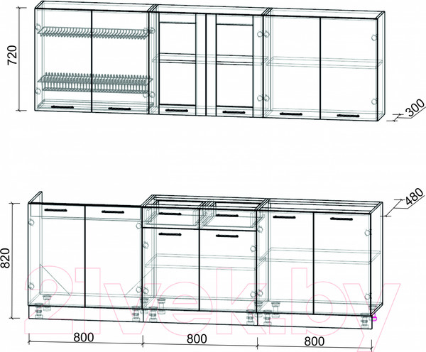 Изображение товара Кухонный гарнитур Интерлиния Мила 24 без столешницы (серебристый/бетон)