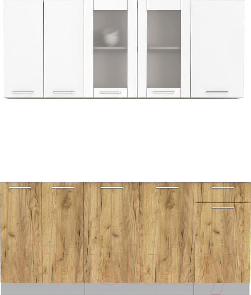 Изображение товара Кухонный гарнитур Интерлиния Мила 18-60 без столешницы (белый платинум/дуб золотой)