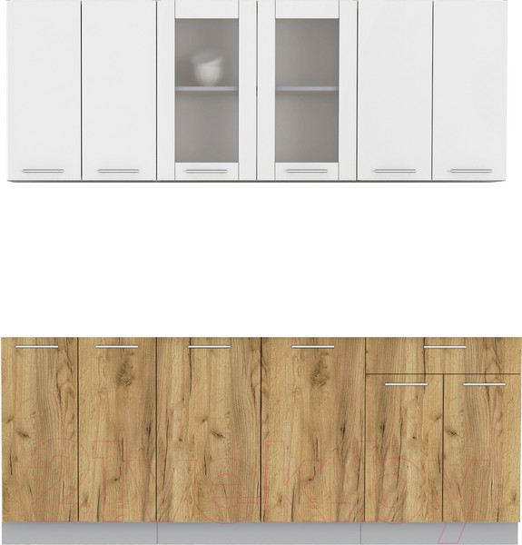 Изображение товара Кухонный гарнитур Интерлиния Мила 20-60 без столешницы (белый платинум/дуб золотой)
