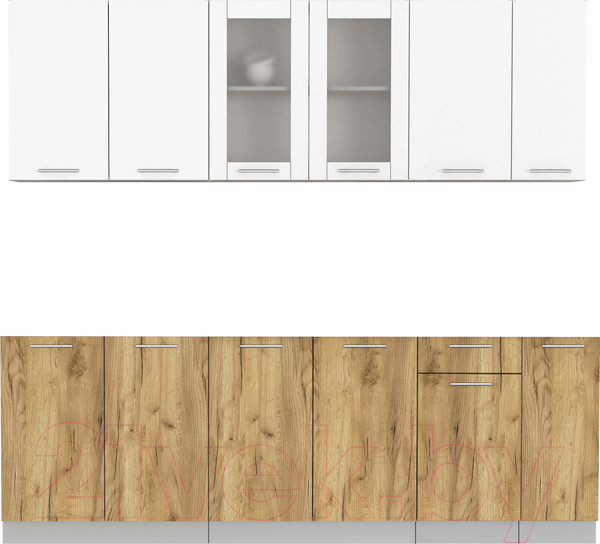 Изображение товара Кухонный гарнитур Интерлиния Мила 23 без столешницы (белый платинум/дуб золотой)