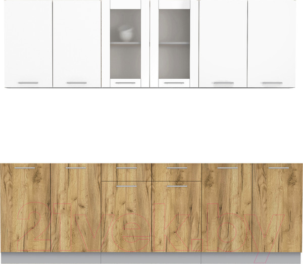 Изображение товара Кухонный гарнитур Интерлиния Мила 24 без столешницы (белый платинум/дуб золотой)