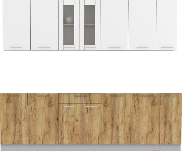 Изображение товара Кухонный гарнитур Интерлиния Мила 25 без столешницы (белый платинум/дуб золотой)