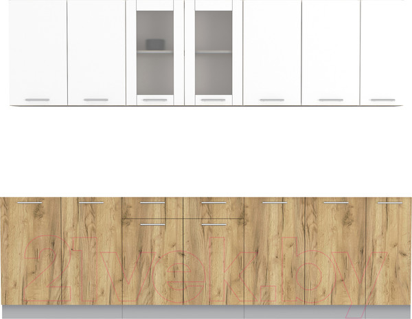 Изображение товара Кухонный гарнитур Интерлиния Мила 27 без столешницы (белый платинум/дуб золотой)