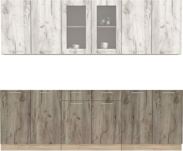 Изображение товара Кухонный гарнитур Интерлиния Мила 24 без столешницы (дуб белый/дуб серый)