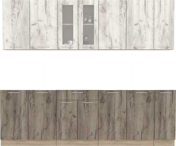 Изображение товара Кухонный гарнитур Интерлиния Мила 25 без столешницы (дуб белый/дуб серый)