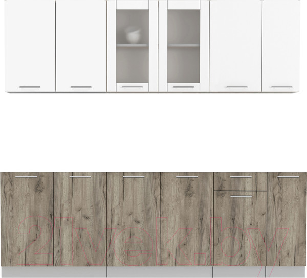 Изображение товара Кухонный гарнитур Интерлиния Мила 23 без столешницы (белый платинум/дуб серый)