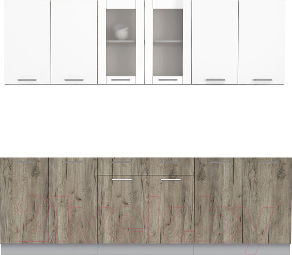 Изображение товара Кухонный гарнитур Интерлиния Мила 24 без столешницы (белый платинум/дуб серый)