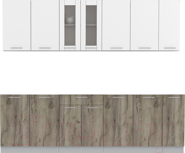 Изображение товара Кухонный гарнитур Интерлиния Мила 25 без столешницы (белый платинум/дуб серый)