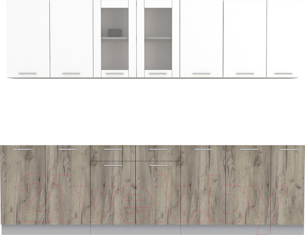 Изображение товара Кухонный гарнитур Интерлиния Мила 27 без столешницы (белый платинум/дуб серый)