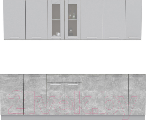 Изображение товара Кухонный гарнитур Интерлиния Мила 25 без столешницы (серебристый/бетон)