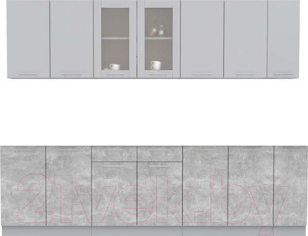 Изображение товара Кухонный гарнитур Интерлиния Мила 27 без столешницы (серебристый/бетон)