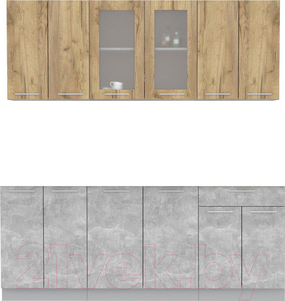 Изображение товара Кухонный гарнитур Интерлиния Мила 20-60 без столешницы (дуб золотой/бетон)