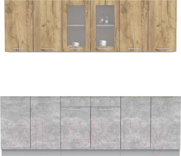 Изображение товара Кухонный гарнитур Интерлиния Мила 24 без столешницы (дуб золотой/бетон)