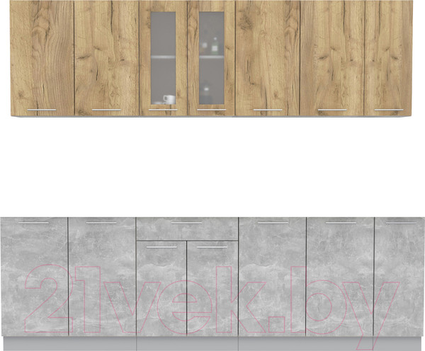 Изображение товара Кухонный гарнитур Интерлиния Мила 25 без столешницы (дуб золотой/бетон)