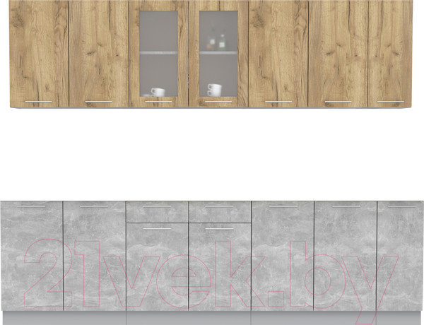 Изображение товара Кухонный гарнитур Интерлиния Мила 27 без столешницы (дуб золотой/бетон)