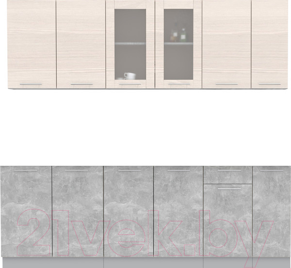 Изображение товара Кухонный гарнитур Интерлиния Мила 23 без столешницы (вудлайн кремовый/бетон)