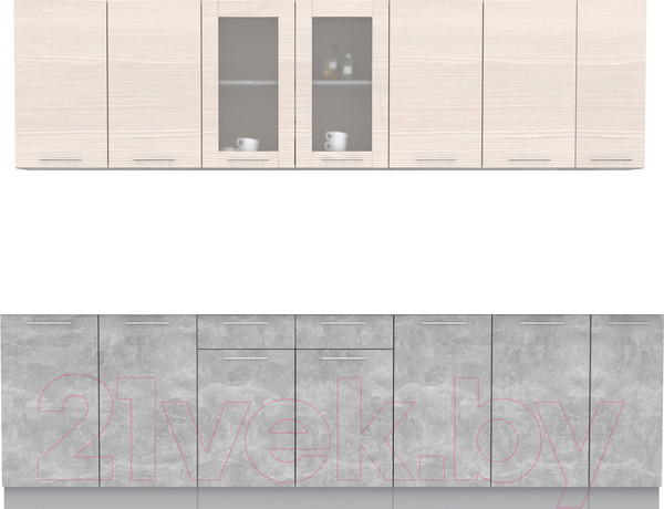 Изображение товара Кухонный гарнитур Интерлиния Мила 27 без столешницы (вудлайн кремовый/бетон)