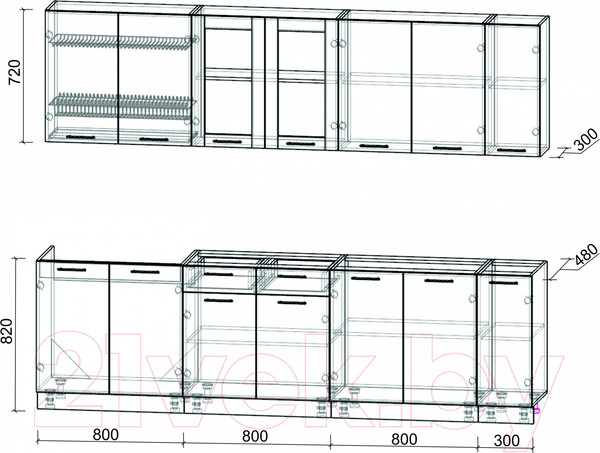 Изображение товара Кухонный гарнитур Интерлиния Мила 27 без столешницы (бетон/бетон)