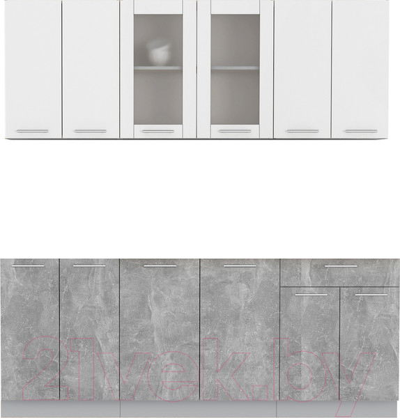 Изображение товара Кухонный гарнитур Интерлиния Мила 20-60 без столешницы (белый платинум/бетон)
