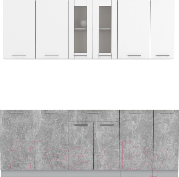 Изображение товара Кухонный гарнитур Интерлиния Мила 21 без столешницы (белый платинум/бетон)
