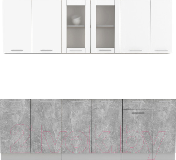 Изображение товара Кухонный гарнитур Интерлиния Мила 23 без столешницы (белый платинум/бетон)