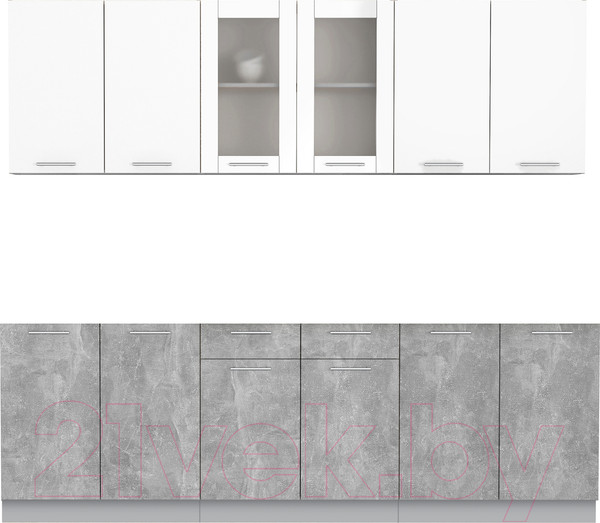 Изображение товара Кухонный гарнитур Интерлиния Мила 24 без столешницы (белый платинум/бетон)