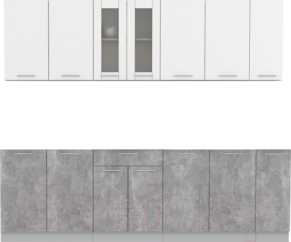 Изображение товара Кухонный гарнитур Интерлиния Мила 25 без столешницы (белый платинум/бетон)