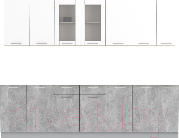 Изображение товара Кухонный гарнитур Интерлиния Мила 27 без столешницы (белый платинум/бетон)