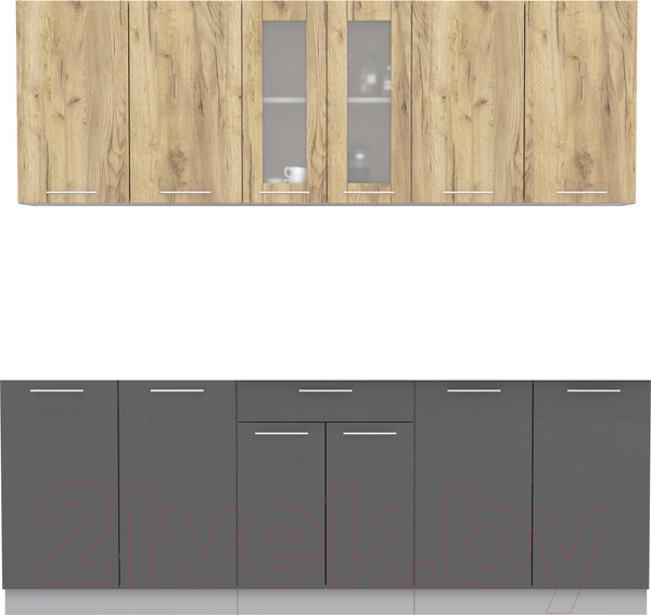 Изображение товара Кухонный гарнитур Интерлиния Мила 22 без столешницы (дуб золотой/антрацит)