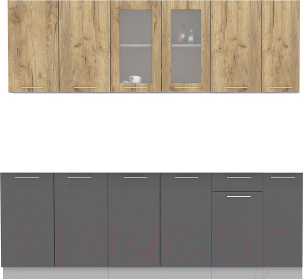 Изображение товара Кухонный гарнитур Интерлиния Мила 23 без столешницы (дуб золотой/антрацит)